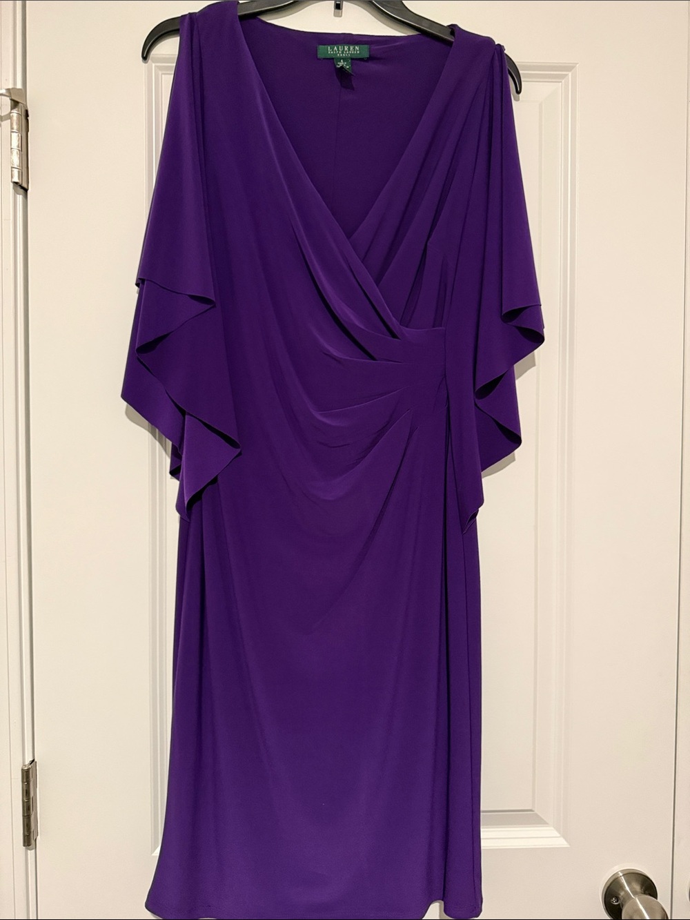 Lauren Ralph Lauren Violet Draped V-Neck Midi Dress